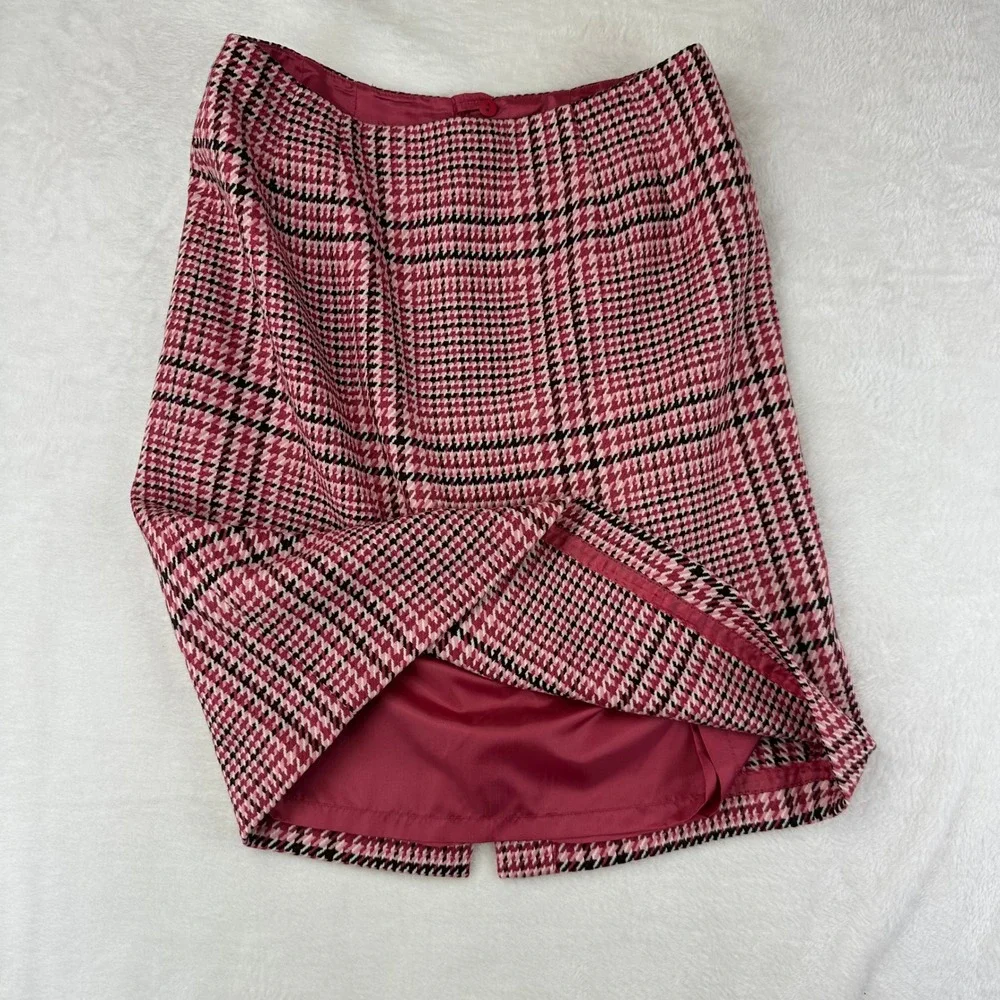 Talbots Pencil Skirt Womens 8P‎ Pink Houndstooth Plaid Preppy Lined 100% Wool